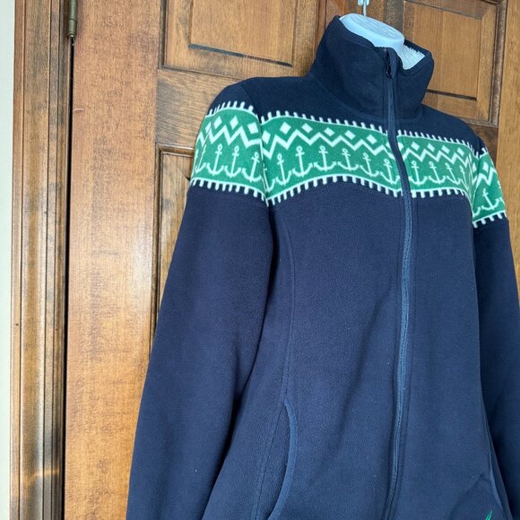 Nautica Navy Blue & Green w/Anchors Zip-Up Fleece Large - Picture 9 of 13